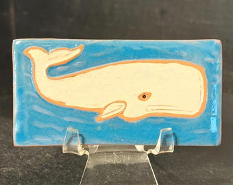Whale Subway Tile: Handmade Nautical Decor 2x4 Inch, Signed