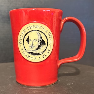 Shakespeare Coffee Mug: Handmade by Deneen Pottery Red, 12 Ounces, Signed
