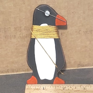 Handmade Walnut Penguin Thread Winder: Magnetic Needle Keeper