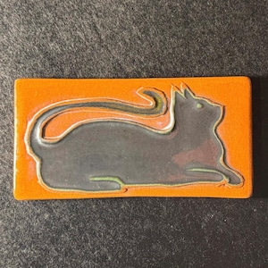 Black Cat Subway Tile: Handmade 2x4 Inch, Signed