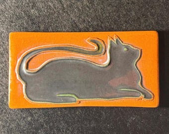 Black Cat Subway Tile: Handmade Egyptian Style 2x4 Inch, Signed