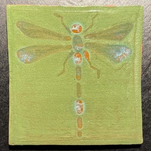 Dragonfly Coaster: Handmade Ceramic 4x4 Inch Tile, Signed