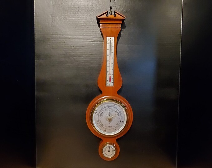 Airguide Barometer Hydrometer Thermometer Weather Station Solid Walnut Glass and Brass 20.5