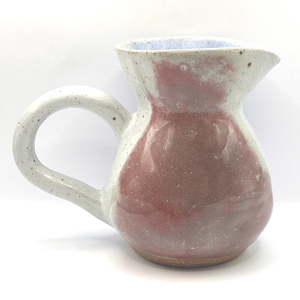 Handmade Stoneware Cream Pitcher: Red, White & Blue Pottery, 16 oz