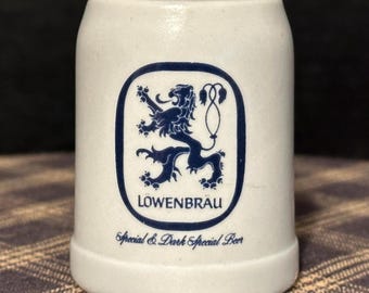 Miniature Lowenbrau Beer Stein: Stoneware Shot Glass, 2 Ounces