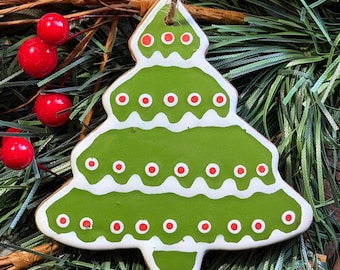 Ceramic Christmas Tree Ornament: Handmade Redware Pottery 3.5 Inch, Signed