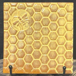 Bee Coasters or Tile Handmade Gifts by Garden Gate Pottery Wall Backsplash Hand Glazed Honeybee Tile 4x4 Inch Accent Tile Signed