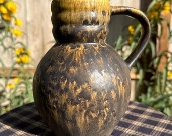 MCM Pitcher Maigon Daga (1923-2001) Studio Pottery Handmade Yellow & Brown Drip Glaze 5 Cups or 40 Fluid oz 7.25 Inches Tall Signed Daga &#39;92