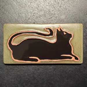Black Cat Subway Tile: Handmade Moss Green 2x4 Inch, Signed