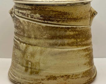 Planter Handmade Altered Stoneware Salt-Glazed Gold & Brown Studio Pottery 5 Inches Tall Signed M