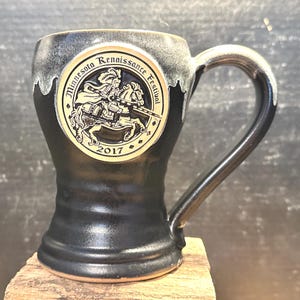 Knight Beer Stein or Mug: Grey Fox Pottery, Black w/ Blue Drip Glaze, Signed