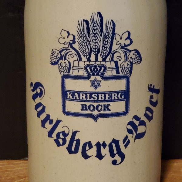 Vintage Carlsberg Bock Stoneware German Beer Bottle, MKM, Max Kruger,  Cobalt Blue, Salt Glazed, Porcelain Stopper 8.5 Inches Tall 0.5 Liter