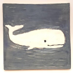 Whale Ceramic Tile: Handmade 4x4 Inch, Signed