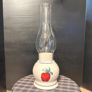 VTG Red Wing Pottery: Apple Hurricane Lamp w/ Glass Chimney, Stamped