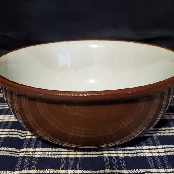 Antique Mixing Bowl Stoneware Pottery Brown & White Glaze 4 Cups or 32 oz 1900's