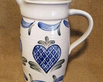 Large Pitcher BUJNO Pottery Lancaster Pennsylvania Handmade Studio Pottery Blue & Green Glaze 9.5 Inches Tall Signed