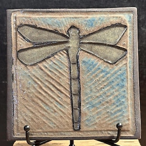 Arts & Crafts Coasters or Tile Dragonfly Handmade Gifts by Garden Gate Pottery Hand Glazed Artisan Tile Wall Backsplash 4 Inch Signed