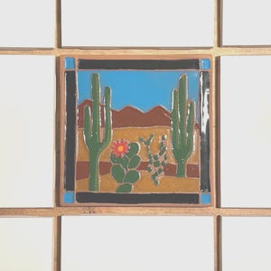 Cactus Coaster: Handmade Southwest Decor 4x4 Inch Tile, Signed image 6