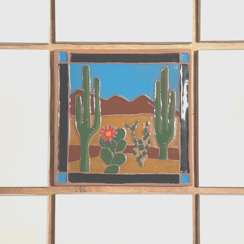 Cactus Coaster: Handmade Southwest Decor 4x4 Inch Tile, Signed image 6