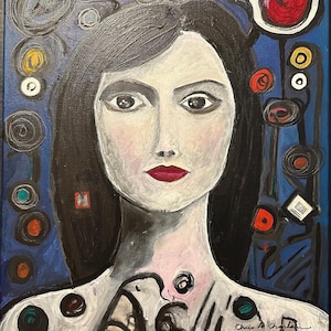 Original Acrylic Woman Portrait Painting: Expressionist Art (16x20 Inches)