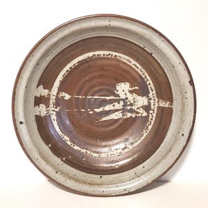 MCM Fruit Bowl or Serving Bowl Fine Art Stoneware Handmade Studio Pottery Grey & Brown Glaze 11" Diameter Signed