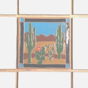 Cactus Coaster: Handmade Southwest Decor 4x4 Inch Tile, Signed image 5