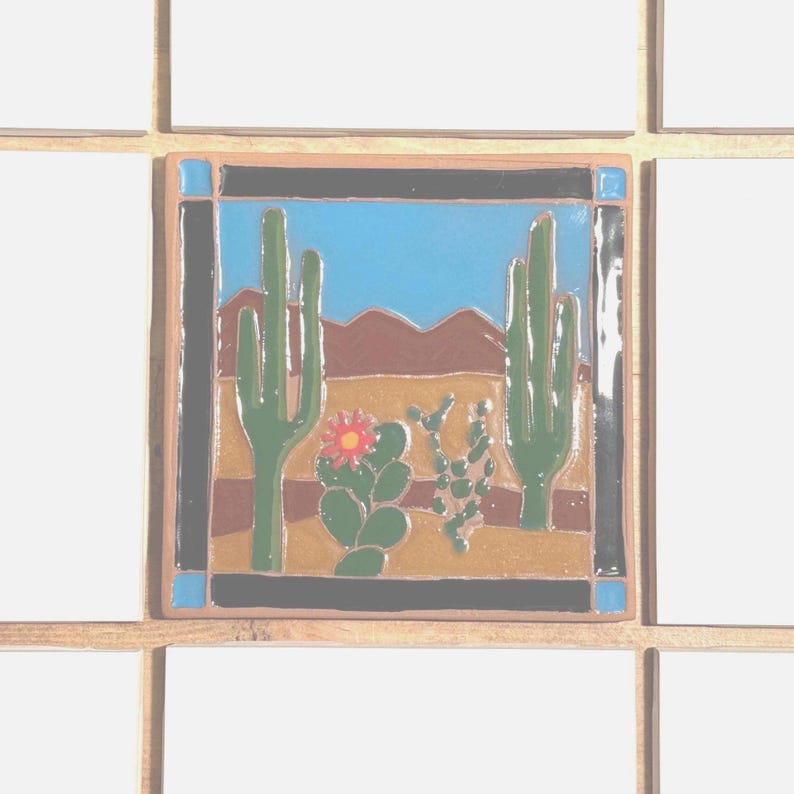Cactus Coaster: Handmade Southwest Decor 4x4 Inch Tile, Signed image 5