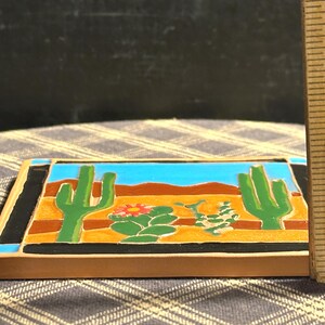 Cactus Coaster: Handmade Southwest Decor 4x4 Inch Tile, Signed image 3