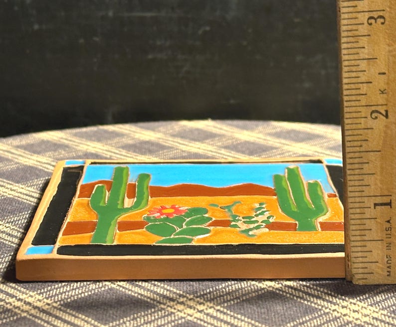 Cactus Coaster: Handmade Southwest Decor 4x4 Inch Tile, Signed image 3