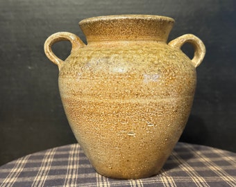 Fine Art Vase Handmade Stoneware Studio Pottery, Salt Glazed, Wood Fired, Yellow & Gold, 6 Inches Tall, Signed