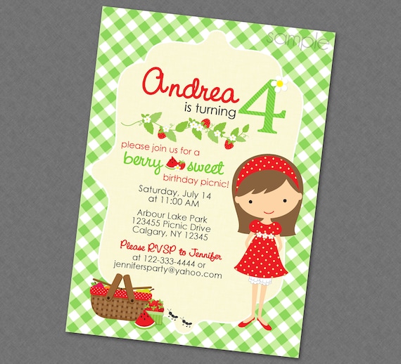 sweet picnic birthday invitation multiple hair styles available