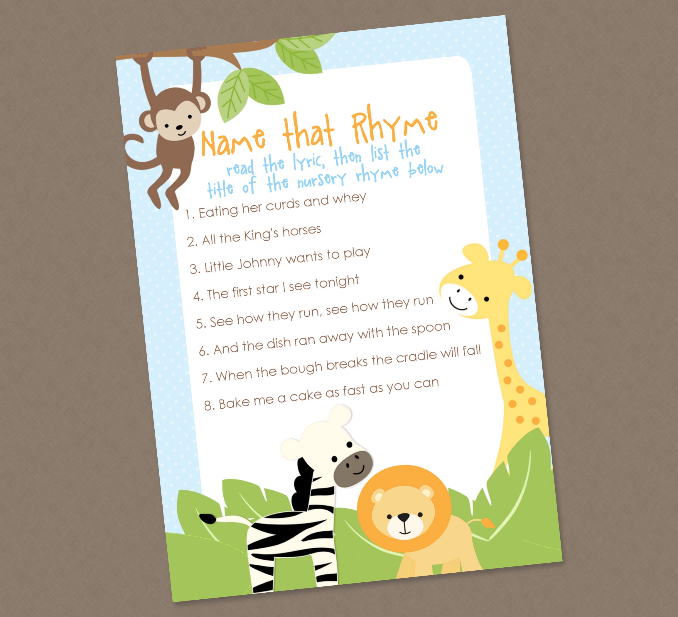 Baby Shower Nursery Rhymes Game Answers INSTANT DOWNLOAD Nursery Rhyme Quiz Baby Shower by