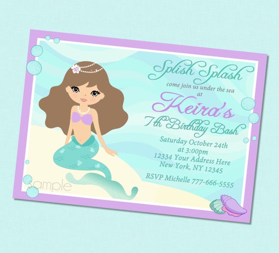 sweet mermaid birthday invitation multiple hair colors available