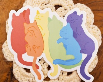 Rainbow Cuddling Cats - Jumbo Sticker