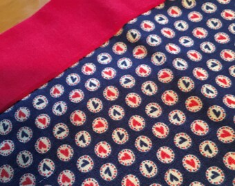 Table runner, small heart table runner, red white and blue, pointed table runner