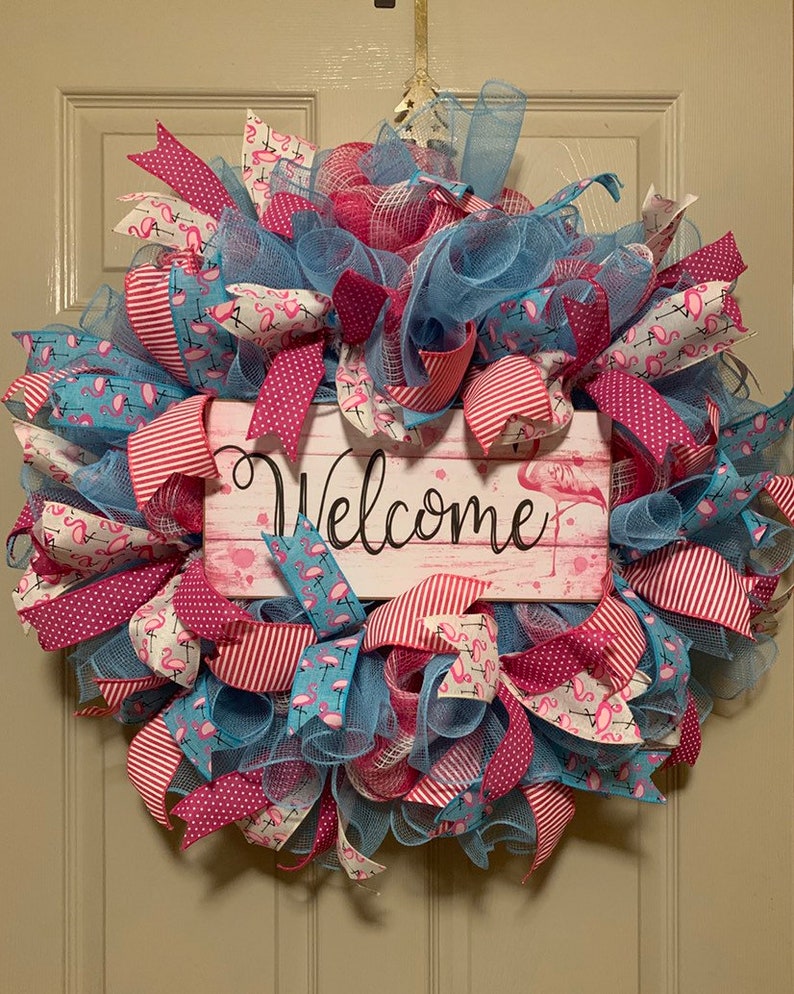 Flamingo wreath deco mesh wreath wreath flamingos welcome  etsy Flamingo wreath deco mesh wreath wreath flamingos welcome  etsy
