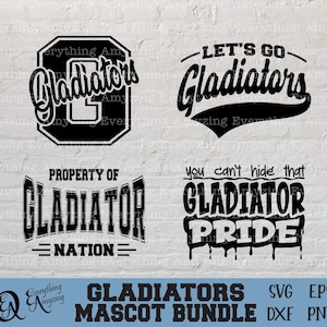 Gladiators Mascot Bundle svg, Gladiators School Spirit svg, Gladiators Cheerleading svg, Gladiators, Cricut, Silhouette, svg, png, eps, dxf