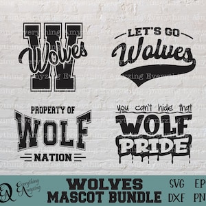 Wolves Mascot Bundle svg, Wolves School Spirit, Wolves Cheerleading svg, Wolf Fan Gear, Wolves svg, Cricut, Silhouette, svg, png, eps, dxf