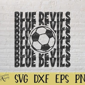Fútbol de los Blue Devils, Mascota de los Blue Devils, Escuela de los Blue Devils, Animadora de los Blue Devils, Mamá futbolista, Fútbol, Cricut, Silueta, SVG, PNG, EPS, DXF