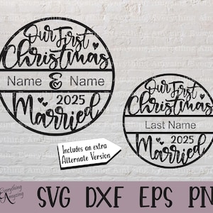 Our First Christmas Married Ornament svg, getrouwd in 2025 ornament, pasgetrouwden ornament svg, getrouwd, Cricut, silhouet, svg, png, eps, dxf