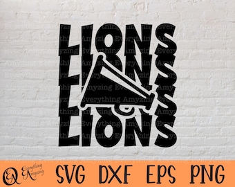 Lions Cheer svg, Lions Mascot svg, Lions High School svg, Lions Cheerleader svg, Cheer Mom svg, Cricut, Silhouette, svg, png, eps, dxf