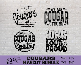 Cougars Mascot Bundle svg, Cougars School Spirit svg, Cougars Cheerleading svg, Cougar Team Gear svg, Cricut, Silhouette, svg, png, eps dxf