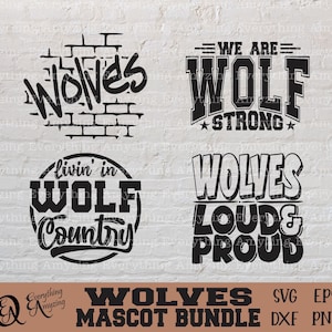 Wolves Mascot Bundle svg, Wolves School Spirit svg, Wolf Cheerleading svg, Wolf Team Gear, Wolves svg, Cricut, Silhouette, svg, png, eps dxf