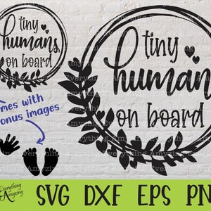 May include: Black and white digital download of a wreath with the text "Tiny human on board".