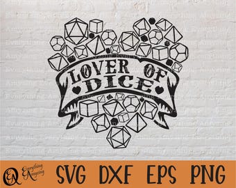Lover of Dice svg, Dungeons and Dragons svg, Dungeon Master, RPG, TTRPG, Dice DnD Love svg, D20 Dice, Cricut, Silhouette, svg, png, eps, dxf