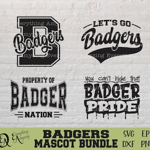 Badgers Mascot Bundle svg, Badgers School Spirit svg, Badger Cheerleading svg, Badgers Team Gear svg, Cricut, Silhouette, svg, png, eps, dxf