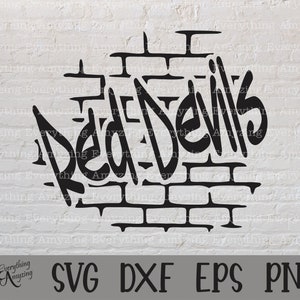 Svg graffiti des Diables rouges, svg mascotte des Diables rouges, esprit de l'école du Diable rouge, lycée, équipement de l'équipe svg, Cricut, Silhouette, svg, png, eps, dxf