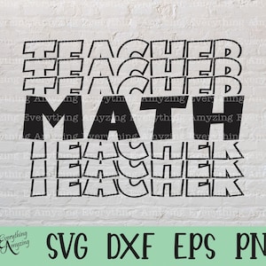 May include: Black and white graphic design with the text "TEACHER MATH TEACHER" repeated in a stacked, layered design. The text is in a bold, blocky font.