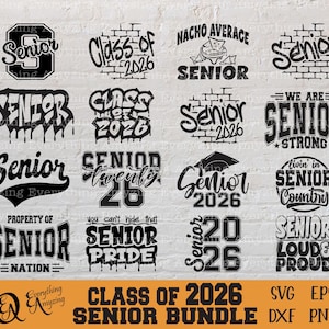 Clase de 2026 Paquete de último año svg, Clase de último año svg, Graduación svg, Escuela secundaria svg, Senior 2026 svg, Cricut, Silueta, svg, png, eps, dxf