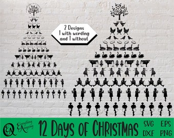 12 Days of Christmas Svg tree, Twelve Days of Christmas svg, 12 days tree, Christmas Print, Cricut Svg, Silhouette Svg, svg, dxf, eps, png